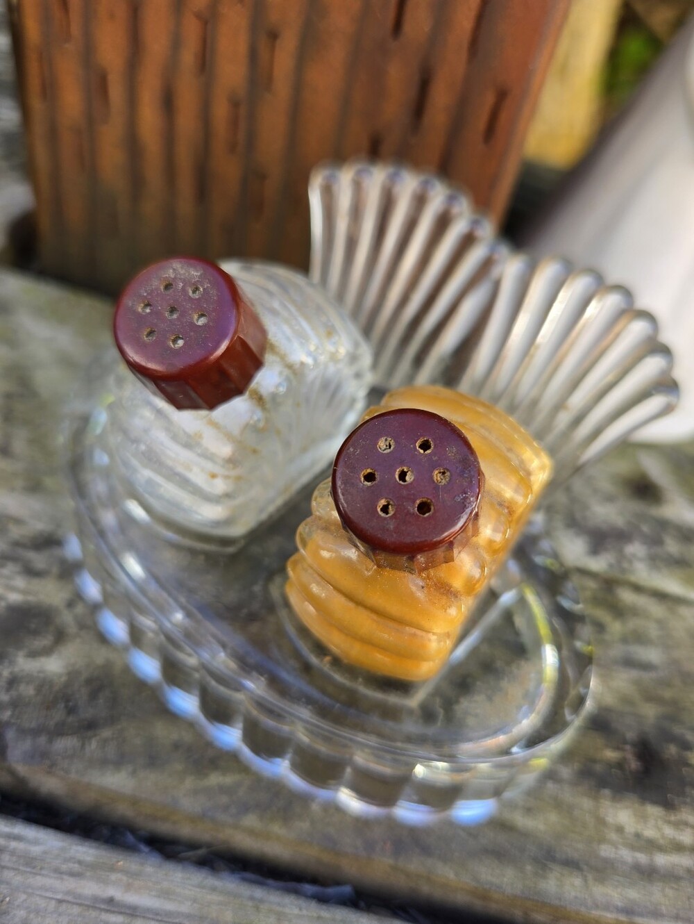 Vintage Art Deco Pressed Glass Salt and Pepper Shakers